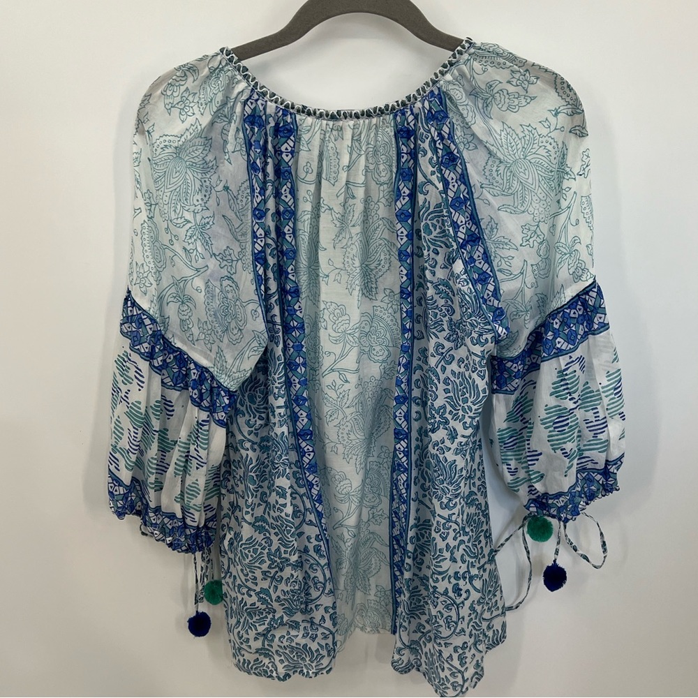 Bella tu blue and white peasant blouse - Picture 2 of 11